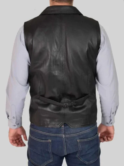 Men's Black Leather Vest: Doyleston - Image 3