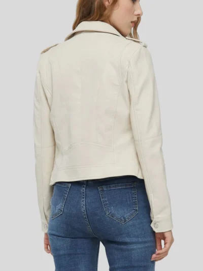 Women's White Biker Leather Jacket: Horeke - Image 2