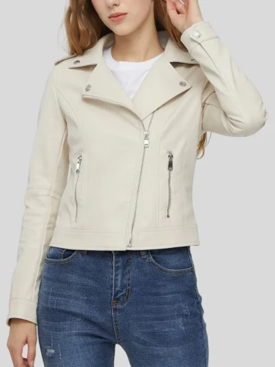 Women's White Biker Leather Jacket: Horeke - Image 3