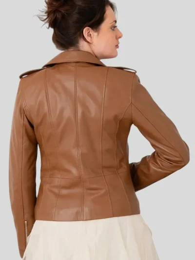 Women's Tan Biker Leather Jacket: Inglewood - Image 2