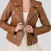 Women's Tan Biker Leather Jacket: Inglewood - Image 4