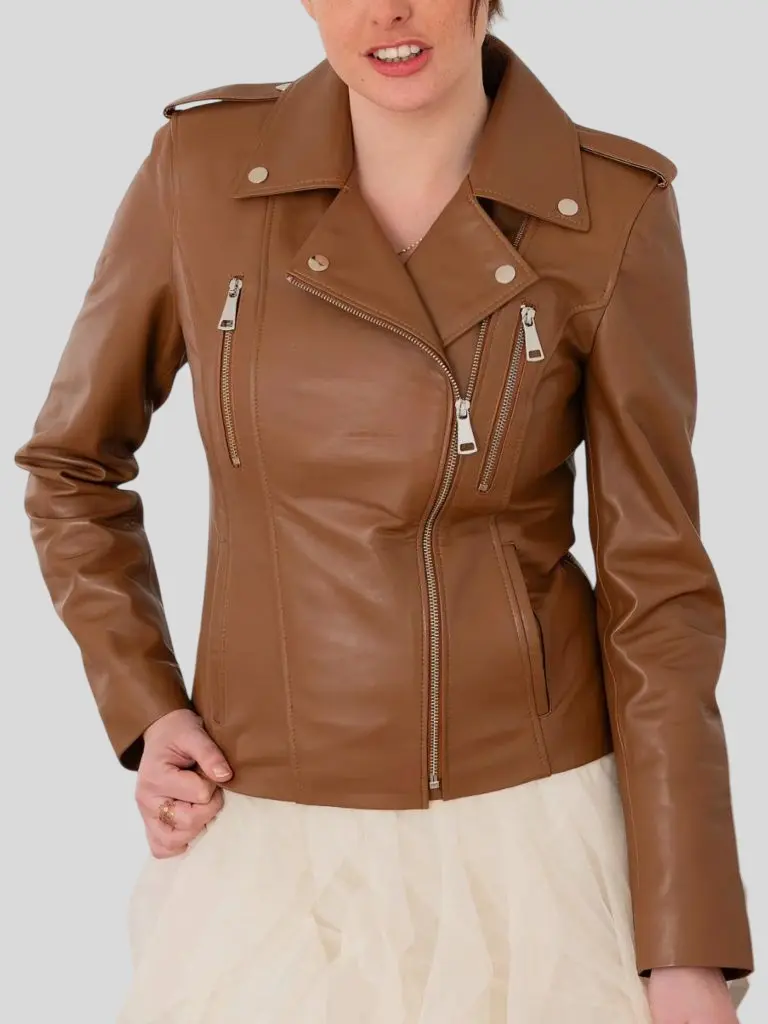 Women’s Tan Biker Leather Jacket: Inglewood
