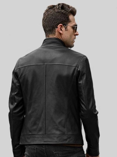 Men's Café Racer Black Leather Jacket: Linkwater - Image 2