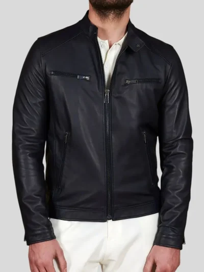 Men's Black Café Racer Leather Jacket: Mamaku
