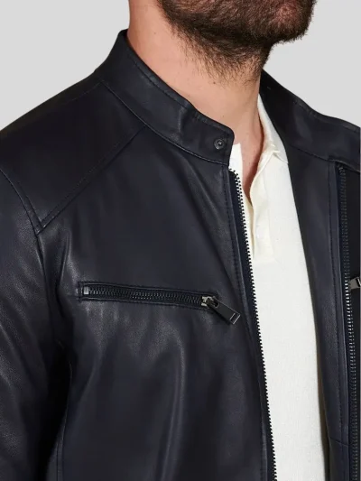 Men's Black Café Racer Leather Jacket: Mamaku - Image 3