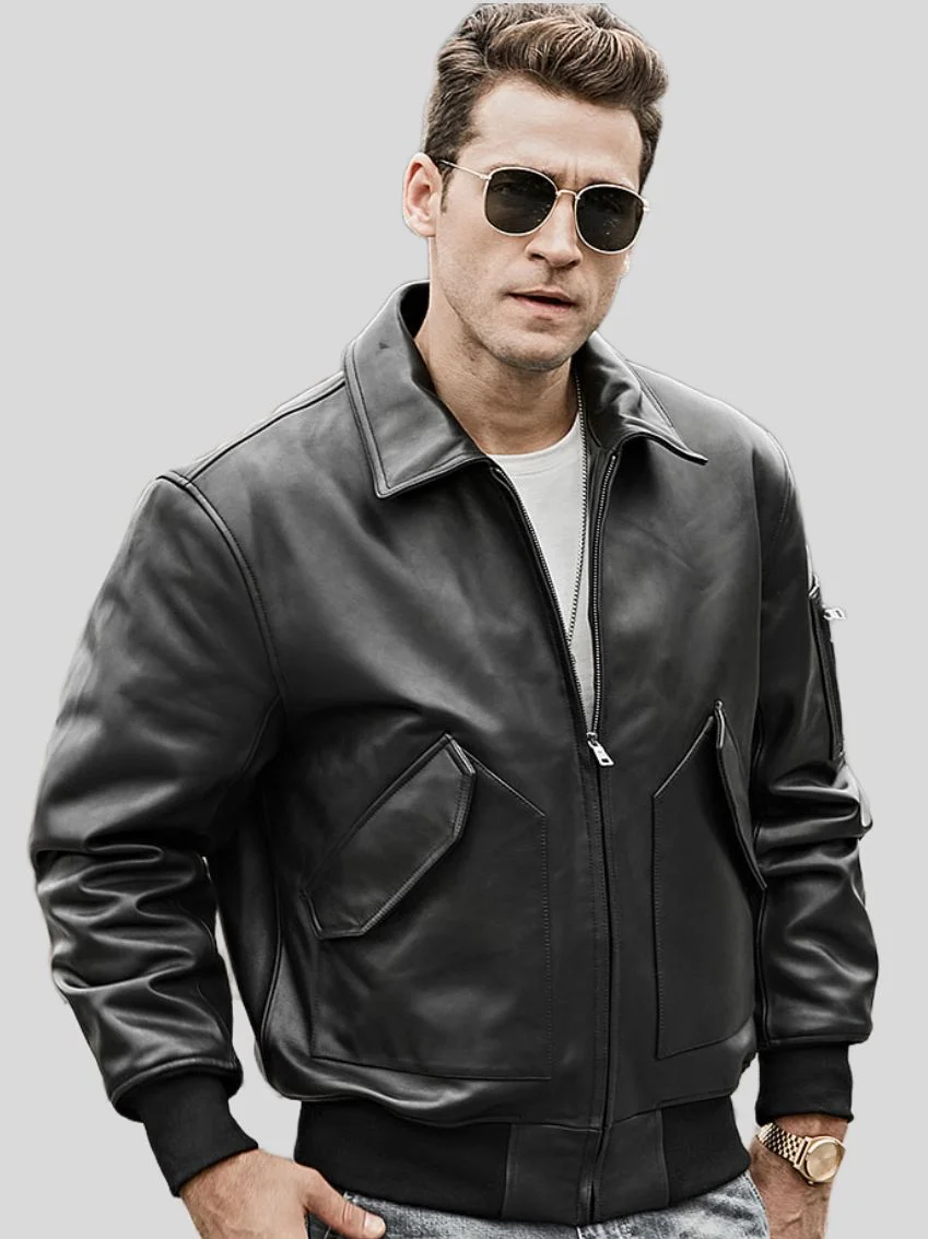 Men’s Aviator Leather Jacket: Russell