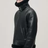 Men's Black Aviator Leather Jacket: Brighton - Image 3