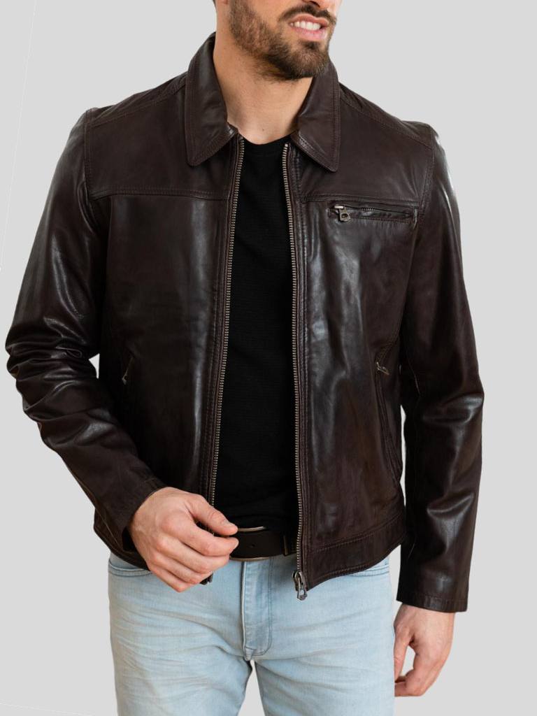 Men’s Brown Biker Leather Jacket: Duntroon