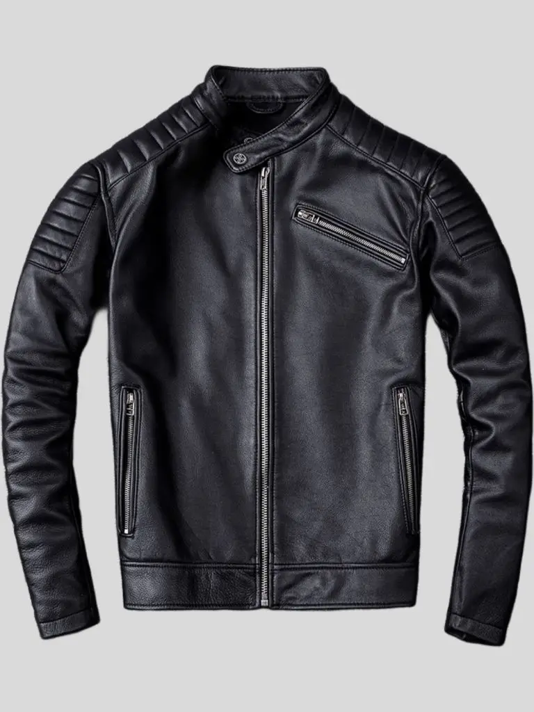 Men’s Black Café Racer Leather Jacket: Kaeo