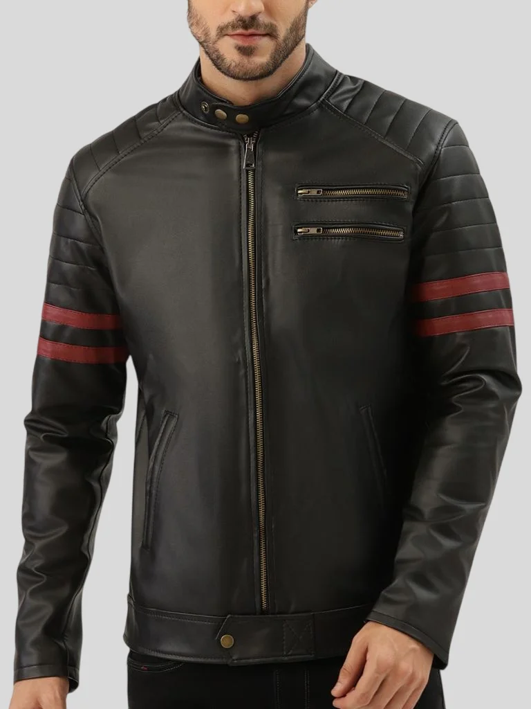 Men’s Black Café Racer Leather Jacket: Petone