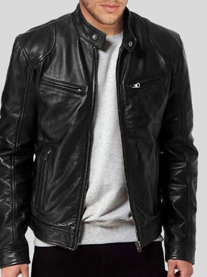 Men’s Black Café Racer Leather Jacket: Seddon