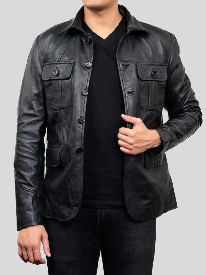 Men’s Black Leather Blazer: Tapu