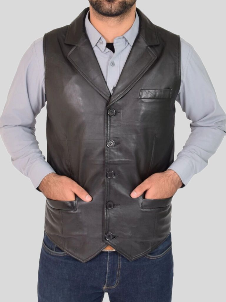 Men’s Black Leather Vest: Doyleston