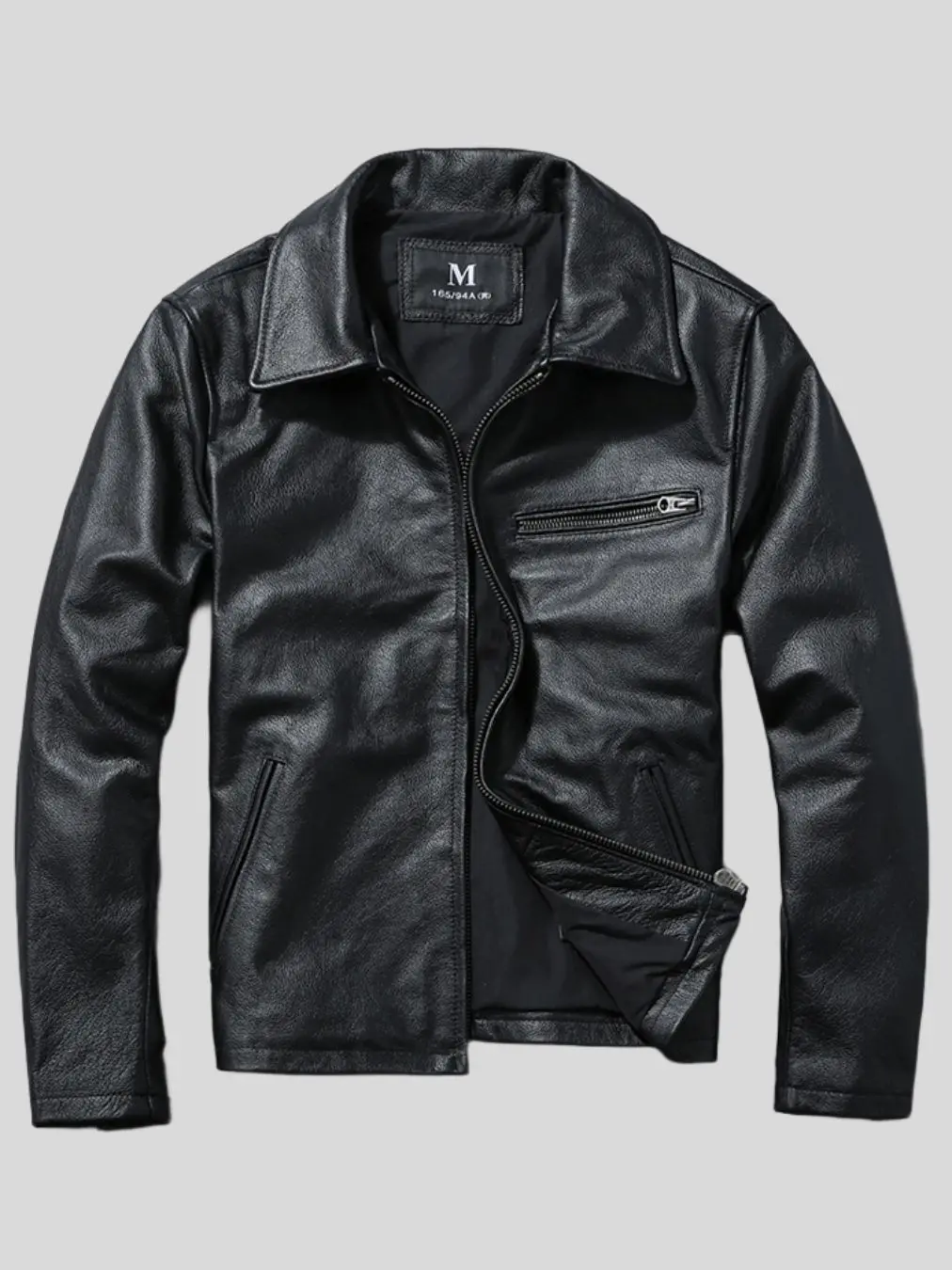 Men’s Black Shirt Collar Leather Jacket: Nelson