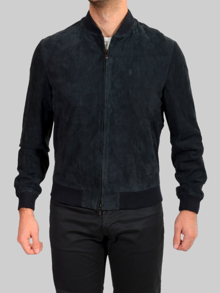 Men’s Blue Bomber Leather Jacket: Rolleston