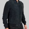 Men's Blue Bomber Leather Jacket: Rolleston - Image 3