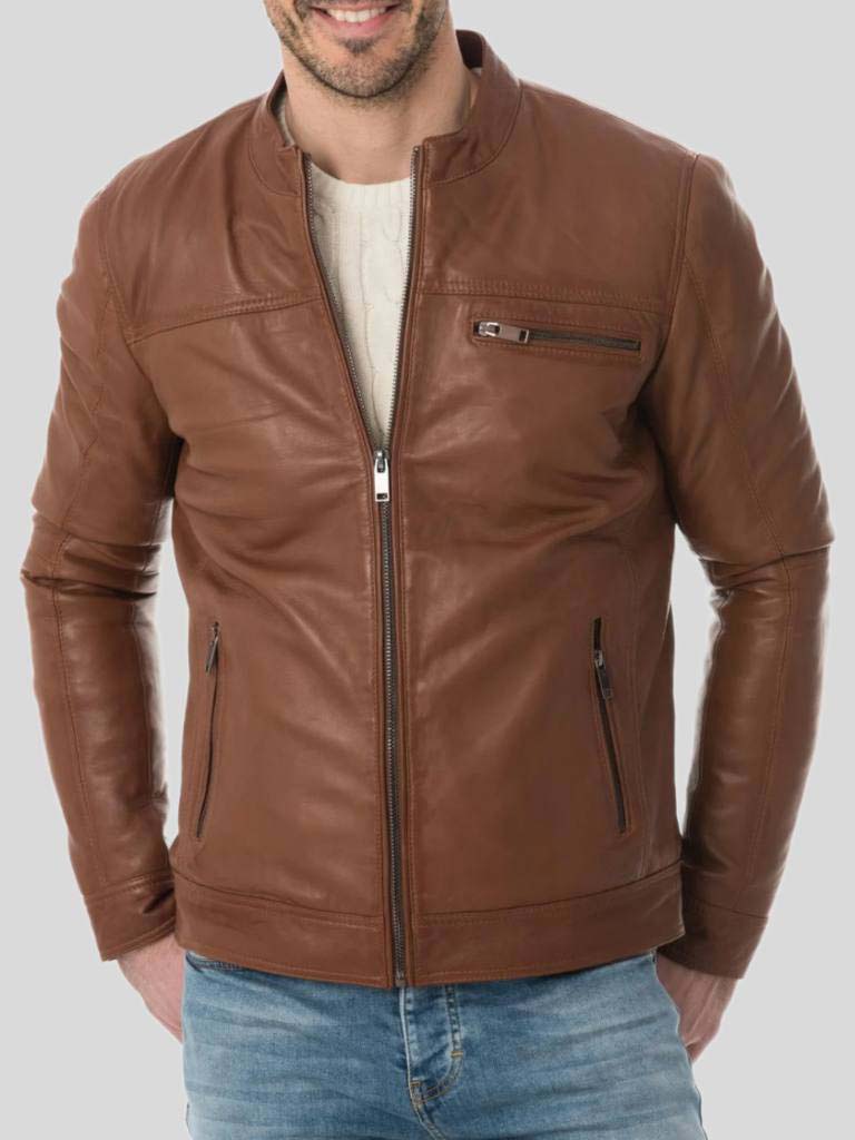 Men’s Brown Biker Leather Jacket: Broadwood