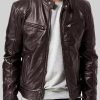 Men's Brown Café Racer Leather Jacket: Ohoka