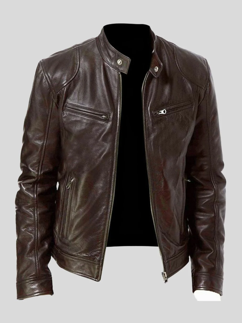 Men’s Brown Biker Leather Jacket: Ohoka