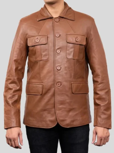 Men's Brown Leather Blazer: Naseby - Image 3