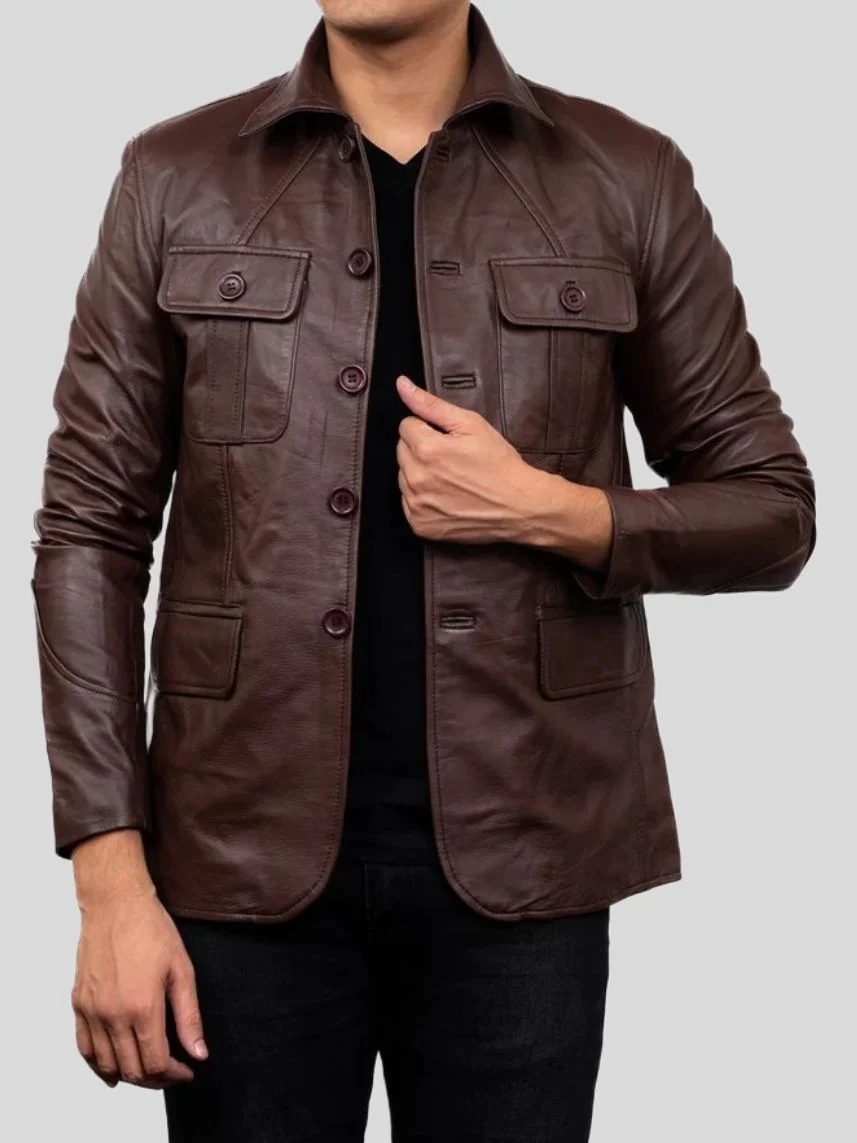 Men’s Brown Leather Blazer: Moenui