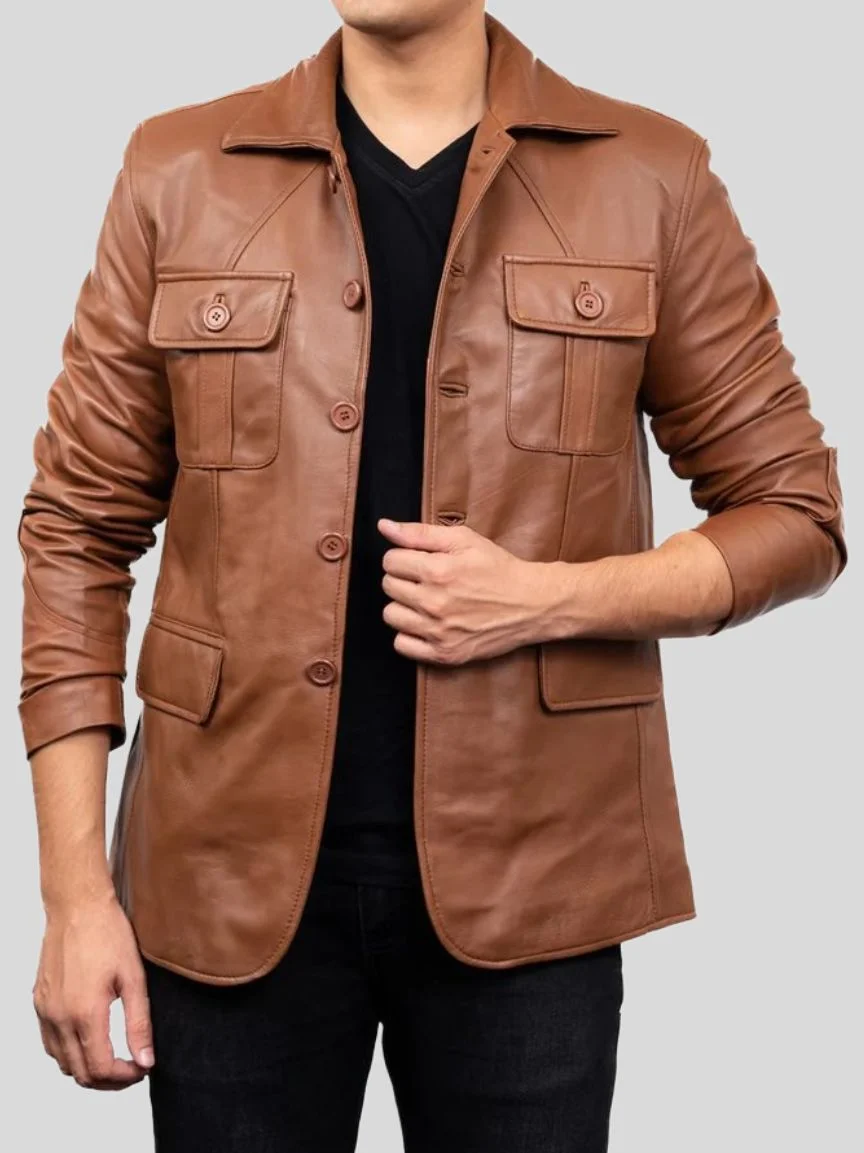 Men’s Brown Leather Blazer: Naseby