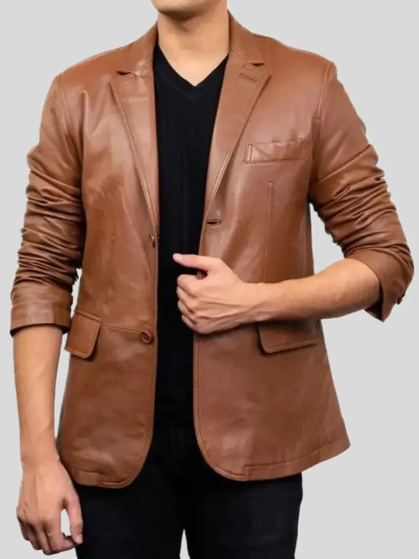 Men’s Brown Leather Blazer: Normanby