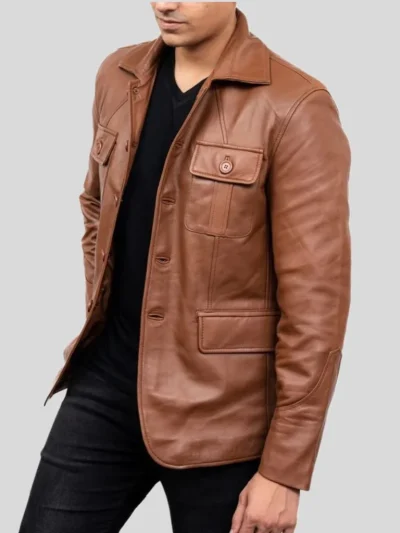 Men's Brown Leather Blazer: Naseby - Image 4