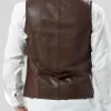 Men's Brown Vintage Leather Vest: Clinton - Image 2