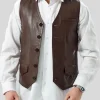 Men's Brown Vintage Leather Vest: Clinton