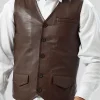 Men's Brown Vintage Leather Vest: Clinton - Image 3