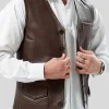 Men's Brown Vintage Leather Vest: Clinton - Image 4