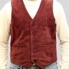 Men's Burgundy Suede Leather Vest: Dunedin