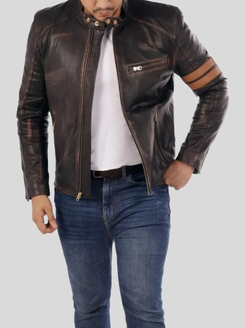 Men’s Cafe Racer Brown Biker Leather Jacket: Pakotai