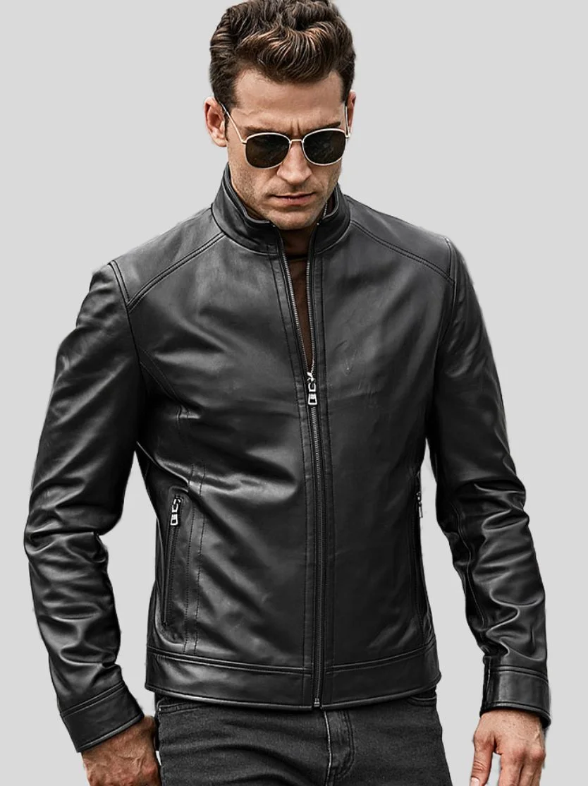 Men’s Café Racer Black Leather Jacket: Linkwater