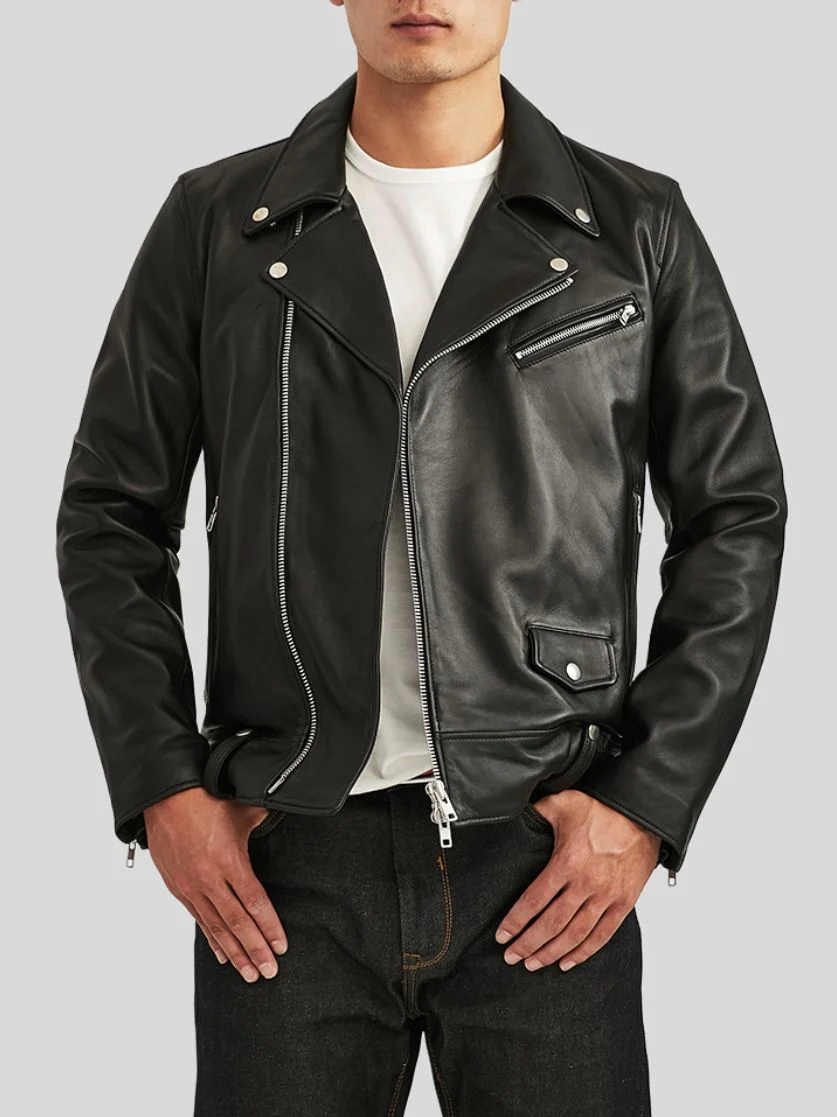 Men’s Classic Black Biker Leather Jacket: Tasman