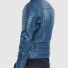 Men's Distressed Blue Biker Leather Jacket: Towai - Image 2