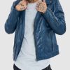 Men's Distressed Blue Biker Leather Jacket: Towai - Image 3