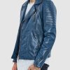 Men's Distressed Blue Biker Leather Jacket: Towai - Image 4