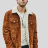 Men's Trucker Tan Suede Leather Jacket: Riwaka