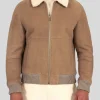 Men's Camel Brown Aviator Leather Jacket: Moana