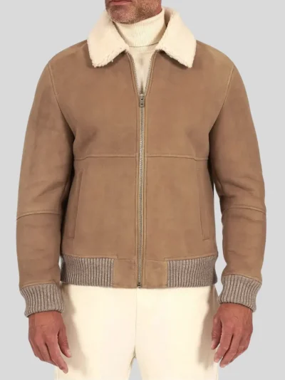 Men's Camel Brown Aviator Leather Jacket: Moana