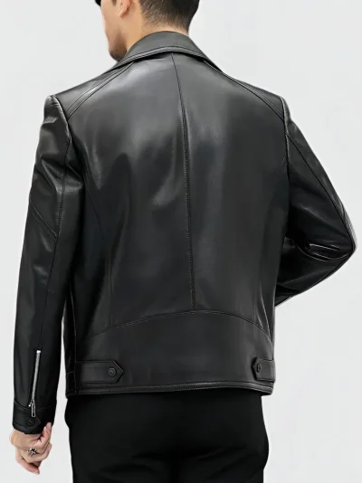 Men's Black Biker Leather Jacket: Picton - Image 2