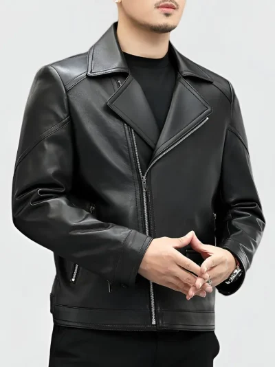 Men's Black Biker Leather Jacket: Picton
