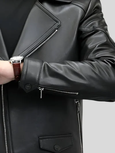 Men's Black Biker Leather Jacket: Picton - Image 4