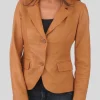 Women's Brown Crop Leather Blazer: Pukaki
