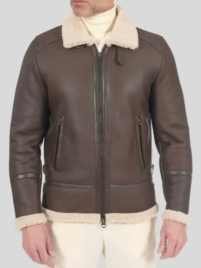 Men's Brown Aviator Leather Jacket: Raglan