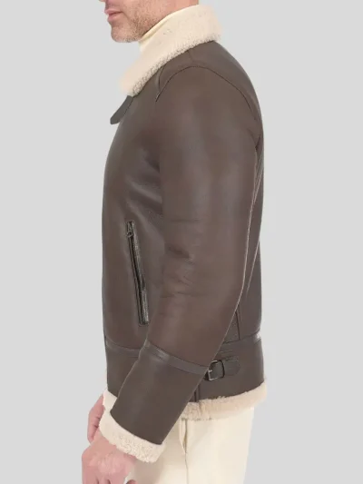 Men's Brown Aviator Leather Jacket: Raglan - Image 4