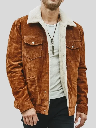 Men's Trucker Tan Suede Leather Jacket: Riwaka - Image 4