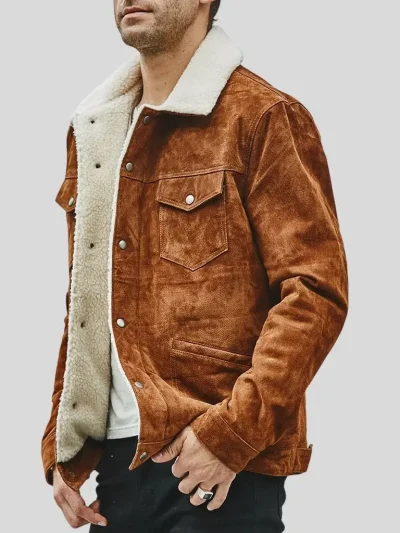 Men's Trucker Tan Suede Leather Jacket: Riwaka - Image 3